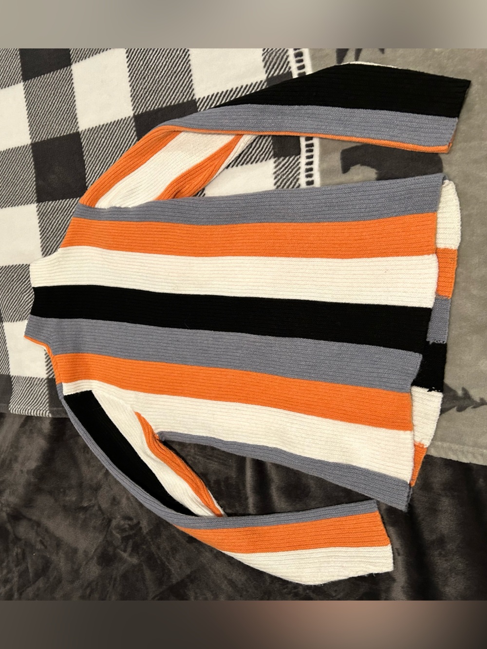 Boutique bought sweater- Striped Ribbed Knit Sweater - Orange, White & Black